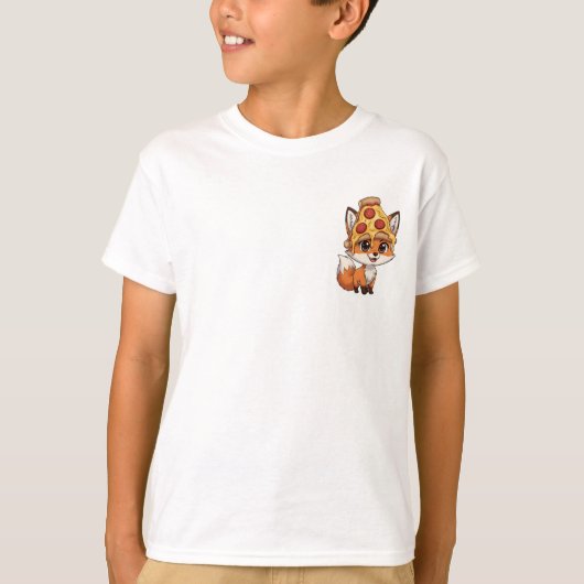 Cute Cartoon Fox Wearing Pepperoni Pizza Slice Hat T-shirt (Voorkant)