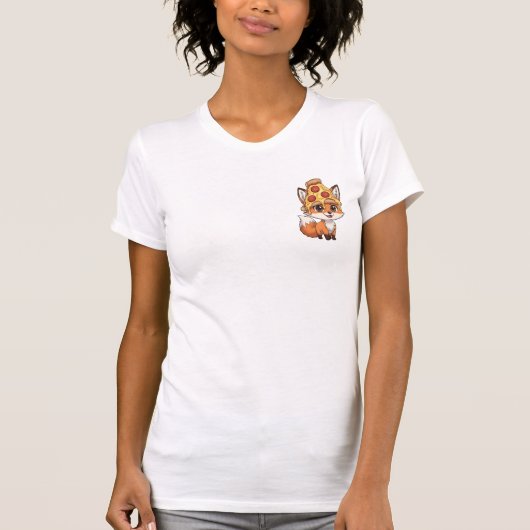 Cute Cartoon Fox Wearing Pepperoni Pizza Slice Hat T-shirt (Voorkant)