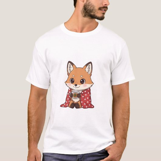 Cute Cartoon Fox Wrapped in Red Polka Dot Blanket  T-shirt (Voorkant)