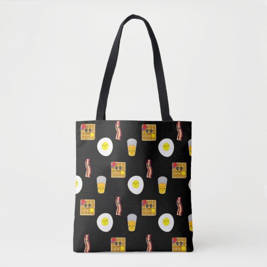 Cute Cartoon Fried Egg, Bacon en waffles Tote Bag (Voorkant)