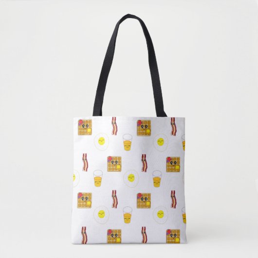 Cute Cartoon Fried Egg, Bacon en waffles Tote Bag (Voorkant)