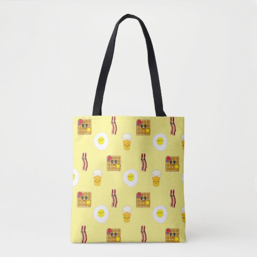 Cute Cartoon Fried Egg, Bacon en waffles Tote Bag (Voorkant)