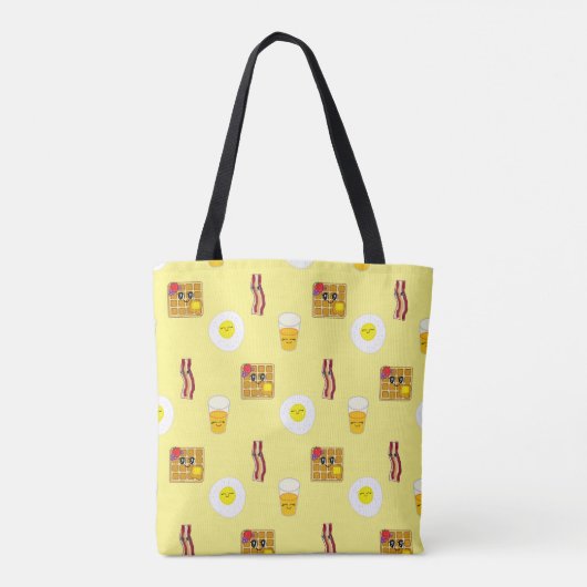Cute Cartoon Fried Egg, Bacon en waffles Tote Bag (Achterkant)