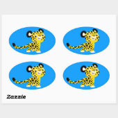 Cute Cartoon Friendly Leopard Oval Sticker (Vel)
