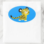 Cute Cartoon Friendly Leopard Oval Sticker (Tas)