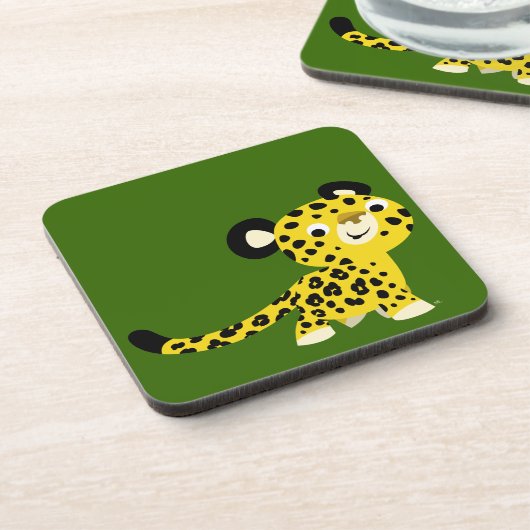 Cute Cartoon Friendly Leopard set Onderzetters (Linkerzijde)