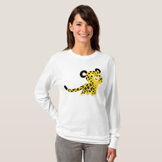Cute Cartoon Friendly Leopard Women T-Shirt (Voorkant volledig)
