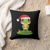 Cute Cartoon Frog Character Wearing a Santa Hat on Kussen (Deken)