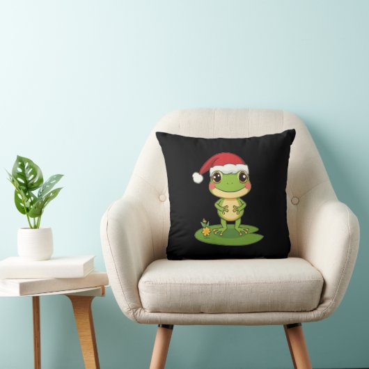 Cute Cartoon Frog Character Wearing a Santa Hat on Kussen (Stoel)