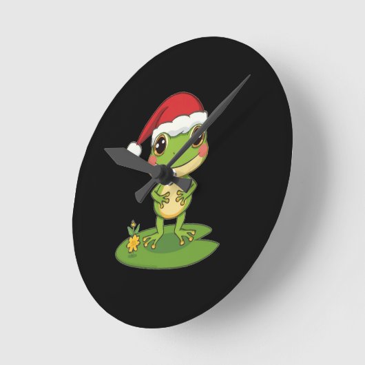 Cute Cartoon Frog Character Wearing a Santa Hat on Ronde Klok (Hoek)