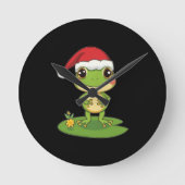 Cute Cartoon Frog Character Wearing a Santa Hat on Ronde Klok (Voorkant)