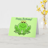 Cute Cartoon Frog Hoppy Birthday Funny Greeting Kaart (Gele Bloem)