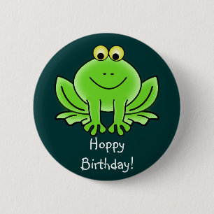 Cute Cartoon Frog Hoppy Birthday Funny Greeting Ronde Button 5,7 Cm