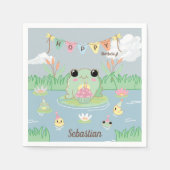 Cute Cartoon Frog Pond Birthday Party Servet (Voorkant)