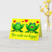 Cute Cartoon Frogs Heart Cheerful Colorful Kaart (Gele Bloem)