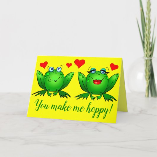 Cute Cartoon Frogs Heart Cheerful Colorful Kaart (Voorkant)