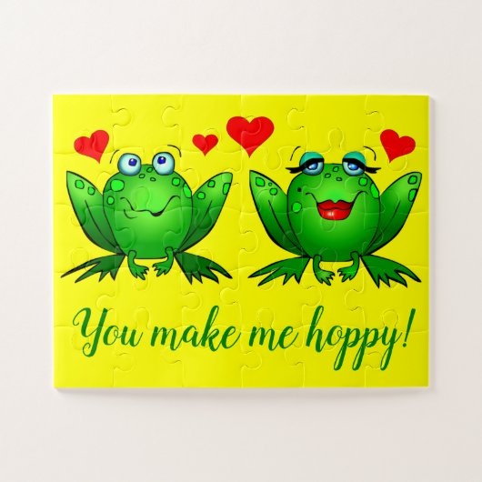Cute Cartoon Frogs Heart Cheerful Colorful Legpuzzel (Horizontaal)