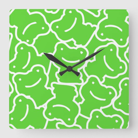 Cute Cartoon Frogs Pattern Green and White Vierkante Klok (Voorkant)