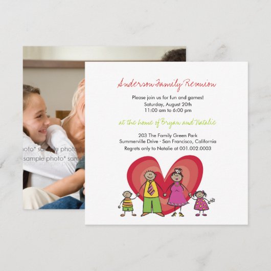 Cute Cartoon Fun Happy Family Reunion Party nodigt Kaart (Voorkant / Achterkant)