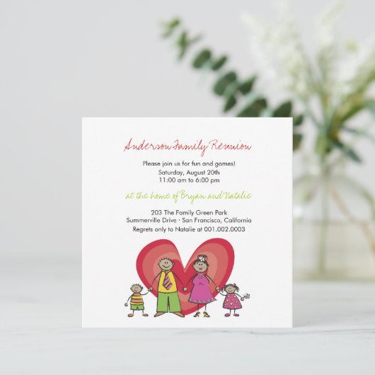 Cute Cartoon Fun Happy Family Reunion Party nodigt Kaart (Staand voorkant)