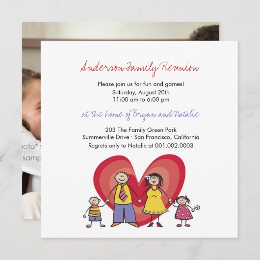 Cute Cartoon Fun Happy Family Reunion Party nodigt Kaart (Voorkant / Achterkant)