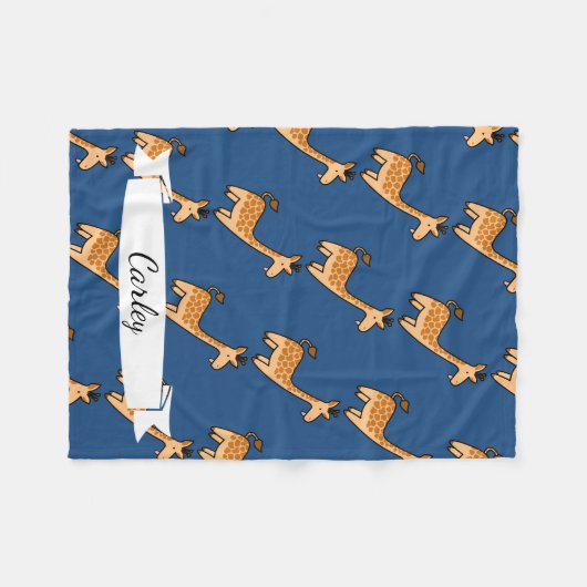Cute Cartoon Funny Giraffe & Name in Script Fleece Deken (Voorkant (Horizontaal))