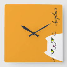 Cute Cartoon Funny White Cat Monogram Yellow
