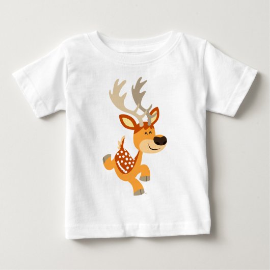 Cute Cartoon Gamboling Fallow Deer Baby T-Shirt (Voorkant)