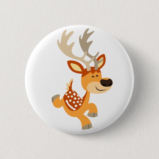 Cute Cartoon Gamboling Fallow Deer Button Badge (Voorkant)