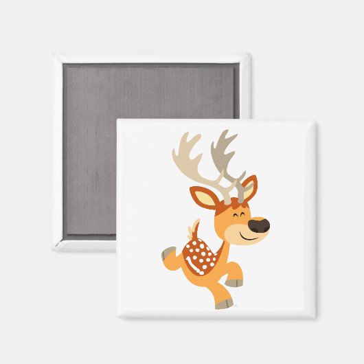 Cute Cartoon Gamboling Fallow Deer Magnet (Voorkant / Achterkant)