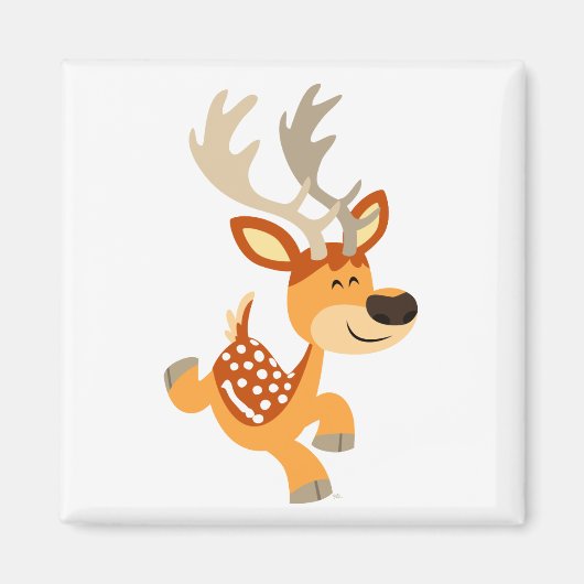Cute Cartoon Gamboling Fallow Deer Magnet (Voorkant)