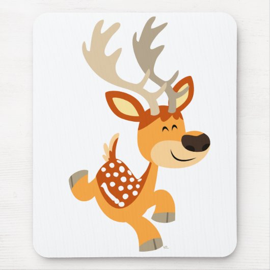 Cute Cartoon Gamboling Fallow Deer Mousepad Muismat (Voorkant)