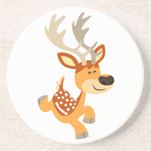 Cute Cartoon Gamboling Fallow Deer Onderzetter