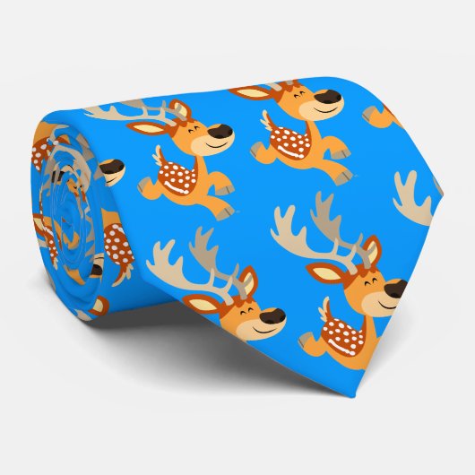 Cute Cartoon Gamboling Fallow Deer Stropdas (Opgerold)