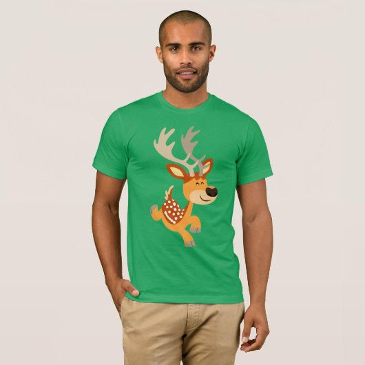 Cute Cartoon Gamboling Fallow Deer T-Shirt (Voorkant volledig)