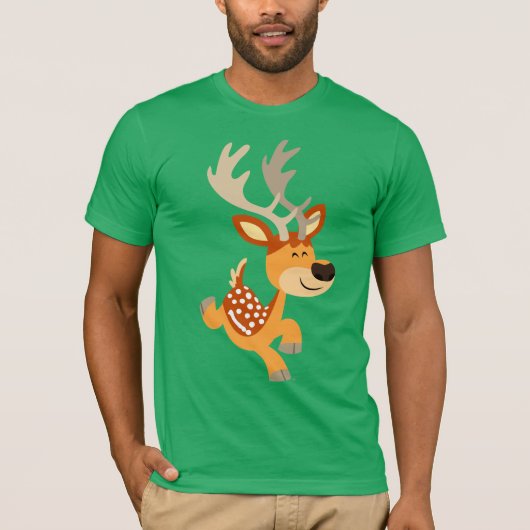 Cute Cartoon Gamboling Fallow Deer T-Shirt (Voorkant)