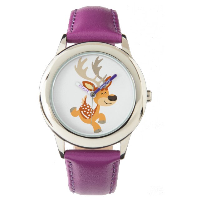 Cute Cartoon Gamboling Fallow Deer Watch Horloge (Voorkant)
