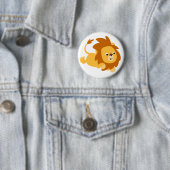 Cute Cartoon Gamboling Lion Button Badge (In situ)