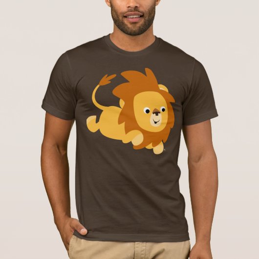 Cute Cartoon Gamboling Lion T-Shirt (Voorkant)
