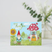 Cute Cartoon Garden Gnome en House Hartelijk dank Briefkaart (Staand voorkant)