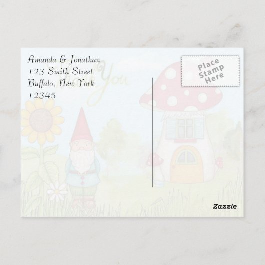 Cute Cartoon Garden Gnome en House Hartelijk dank Briefkaart (Achterkant)