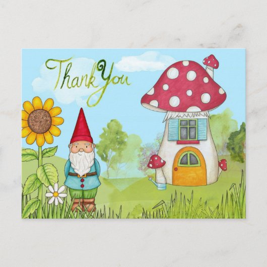 Cute Cartoon Garden Gnome en House Hartelijk dank Briefkaart (Voorkant)