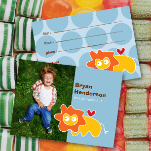 Cute Cartoon Gele Leeuw Foto Kind Speeltijd Afspra Contactkaartje
