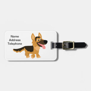Cute Cartoon German Shepherd Dog Bagagelabel