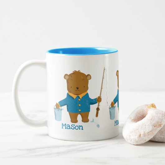 Cute Cartoon Gevist Bruin Beer Kind Mok (Met donut)