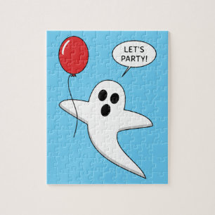 Cute Cartoon Ghost met Red Balloon Legpuzzel