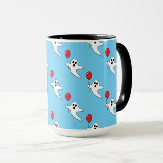 Cute Cartoon Ghost met Red Balloon Pattern Mok (Voorkant rechts)