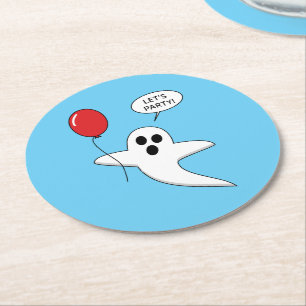 Cute Cartoon Ghost met Red Balloon Ronde Kartonnen Onderzetter