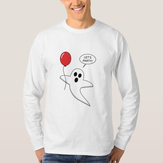 Cute Cartoon Ghost met Red Balloon T-shirt (Voorkant)