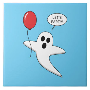 Cute Cartoon Ghost met Red Balloon Tegeltje